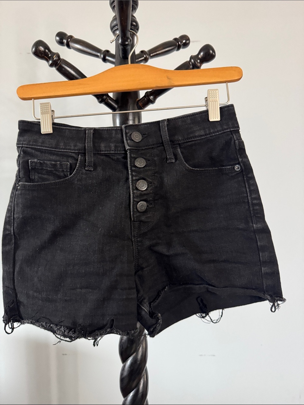 High-Rise Black Denim Button-Fly Women's Shorts
